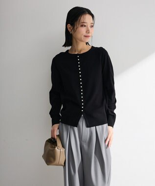 Green Parks パール調ボタン付き２ＷＡＹニットプルオーバー Black