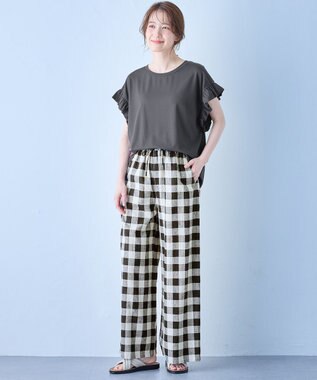 ANY ストレッチピケフリルTシャツ チャコール