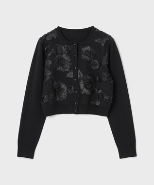 GRACE CONTINENTAL サテンコードニットカーディガン ブラック