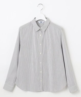 J.PRESS LADIES L 【洗える】BEZ ドビーストライプ シャツカラー ブラウス ネイビー×ピンクストライプ系