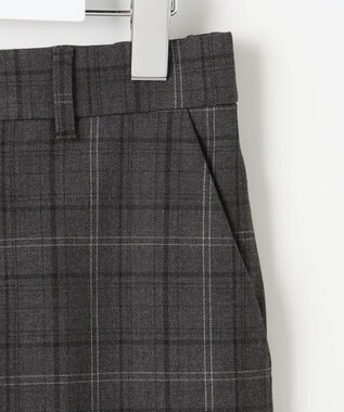 自由区 L 【19号サイズまで展開】TRギャバ裏起毛チェック柄テーパード パンツ チャコール系チェック