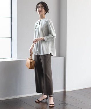 J.PRESS LADIES L 【洗える】T/Rアルガンシルクチェック ワイド パンツ ブラウンチェック系