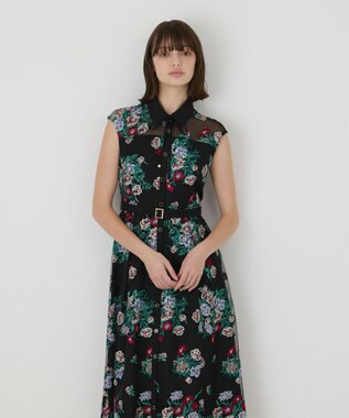 GRACE CONTINENTAL ブーケフラワー刺繍ワンピース ブラック