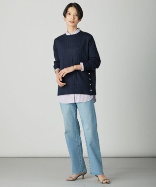 J.PRESS LADIES WORETED WOOL BLEND クルーネック ニット ネイビー系