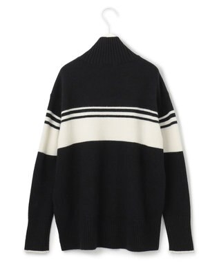ICB 【CLASSY.1月号掲載・洗える】ソフトカシミヤミックス 配色ボーダーハイネックニット ブラック柄系