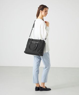 LA BAGAGERIE コーデュラ×リサイクルレザー　スクエアトート ブラック