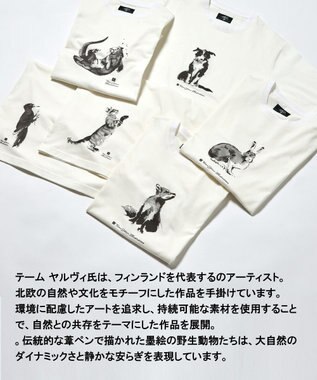 JOSEPH ABBOUD MOUNTAIN 【日本製・アーティストコラボレーション】プレーティング天竺Tシャツ ホワイト系ネコ