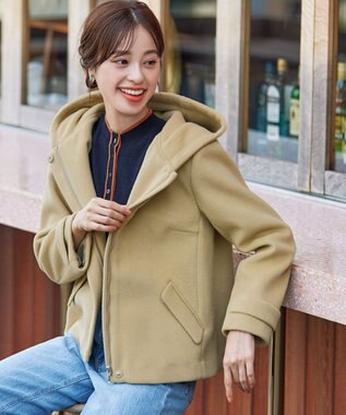 Tiaclasse ウールライクフーデットショートコート ライム