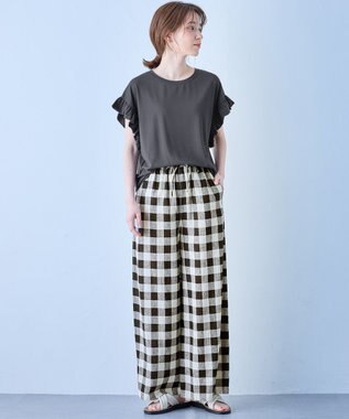 ANY ストレッチピケフリルTシャツ チャコール