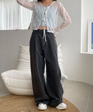 WEGO モチーフデニムタックパンツ デニムブラック