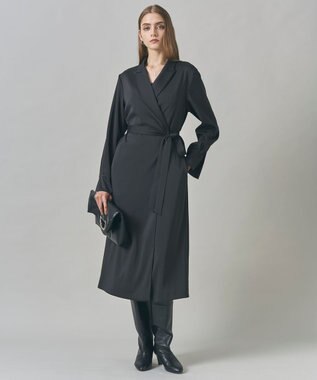 ICB L 【洗える】ストレッチダブルサテン テーラーカラー ラップワンピース ブラック系