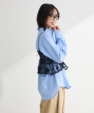 Green Parks ＳＥＴ２点シャツ＋レースビスチェ Sax