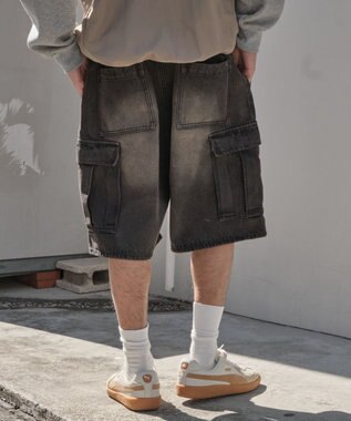 WEGO 【SMLサイズ展開】イージーバギーデニムカーゴショーツ デニムブラックソノタ