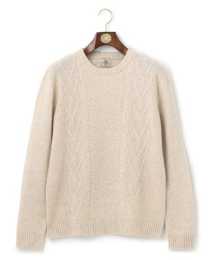 J.PRESS MEN 【Cash Lamb's Wool】ケーブルクルーネック ニット ベージュ系