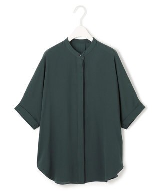 ICB L 【人気のため新色追加・接触冷感・UVケア・速乾・洗える】BackSatinAmunzen 5分袖バンドカラーブラウス ディープパイン系