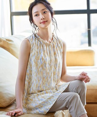 Tiaclasse L 【洗える】体型カバーも叶うフリルカラーチュニックブラウス イエロー