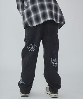 WEGO 【ウエスト紐で調整】イージーペインターグラフィックデニムパンツ 柄2