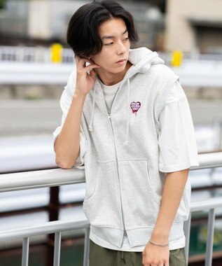 WEGO 【ユニセックス着用ITEM/MLサイズ展開】ワンポイントノースリジップパーカー アッシュグレー