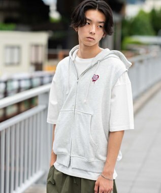 WEGO 【ユニセックス着用ITEM/MLサイズ展開】ワンポイントノースリジップパーカー アッシュグレー