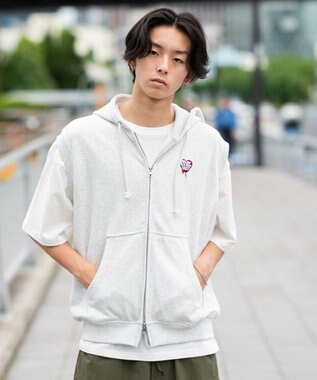 WEGO 【ユニセックス着用ITEM/MLサイズ展開】ワンポイントノースリジップパーカー アッシュグレー