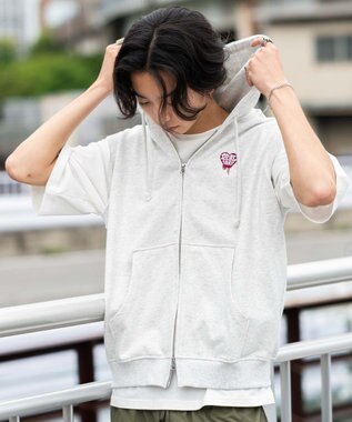 WEGO 【ユニセックス着用ITEM/MLサイズ展開】ワンポイントノースリジップパーカー アッシュグレー