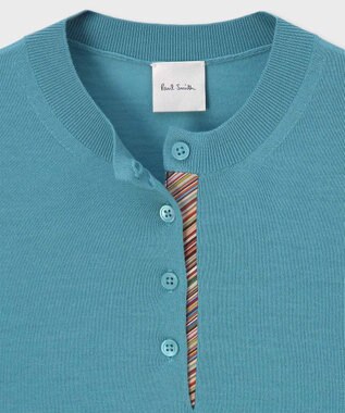 Paul Smith ドレープウール ストライプ ヘンリーネック ニット グレイッシュブルー
