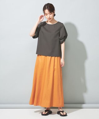 SHARE PARK LADIES 【洗える】リネンレーヨンコーティングウォッシュスカート オレンジ