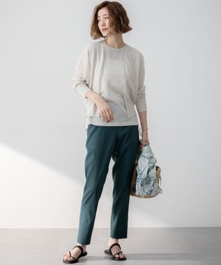 23区 【洗える】リネンレーヨンストレッチ テーパード パンツ ダークグリーン系