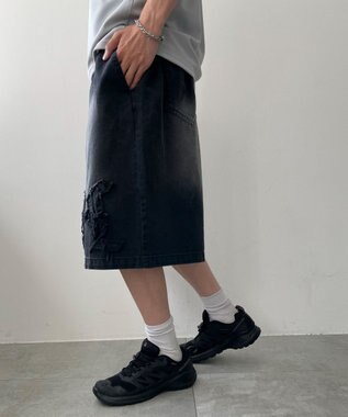 WEGO ツイルブラスト加工ワイドショートパンツ ブラック