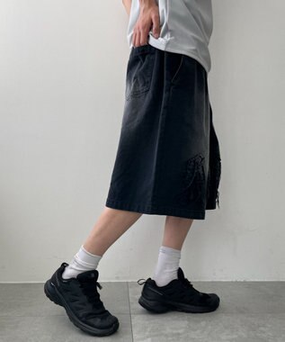 WEGO ツイルブラスト加工ワイドショートパンツ ブラック