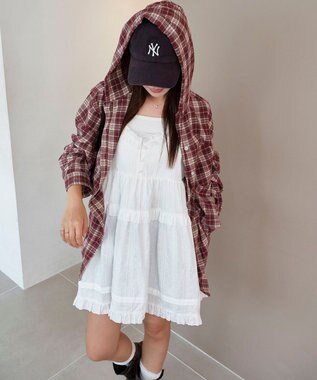 WEGO 【25年秋冬新作】チェックフードBIGネルシャツ ワイン