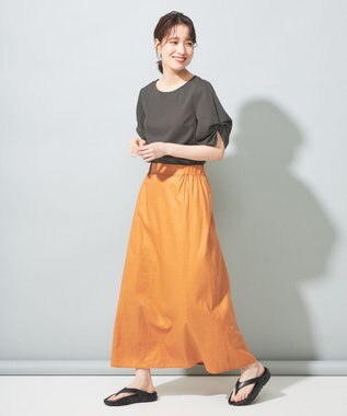 SHARE PARK LADIES 【洗える】リネンレーヨンコーティングウォッシュスカート オレンジ