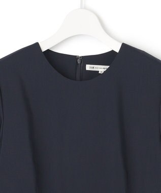 23区 L 【洗える】プレーンストレッチタフタ フレア ワンピース ネイビー系