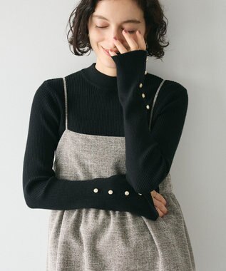 CRAFT STANDARD BOUTIQUE 洗える/とてもち袖フレア釦ボトルネックニットプルオーバー/24AW Black