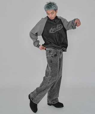 WEGO 【ユニセックス着用ITEM/MLサイズ展開】ラグラングラフィックニットブルゾン ブラック