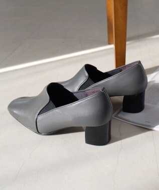 Pointer 日本製 滑り止めスクエアトゥサイドゴムパンプス グレー