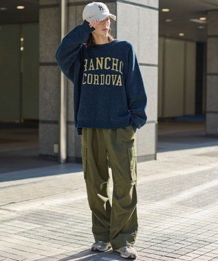 WEGO 【ユニセックス着用ITEM】ベロアモールグラフィックプルオーバー ネイビー