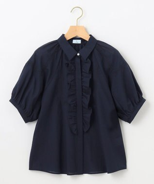 組曲 【WEB限定】ナチュラルローン フリルブラウス ネイビー系