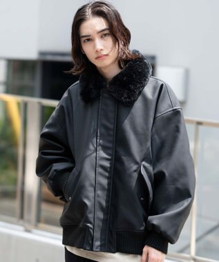 WEGO 【ユニセックス着用ITEM/MLサイズ展開】PU2WAYフライトブルゾン ブラック