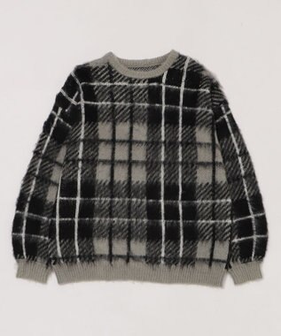 WEGO 【2025年秋冬新作】シャギーパターンニットBIGプルオーバー グレーチェック1