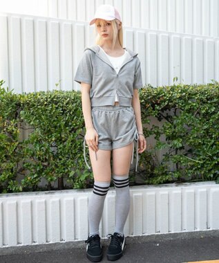 WEGO 【セットアップ対応】半袖ショートZIPパーカー 杢グレー