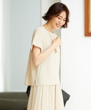 自由区 【セットアップ可/洗える】ブライトサテンライト ジャージーコンビ カットソー ベージュ系