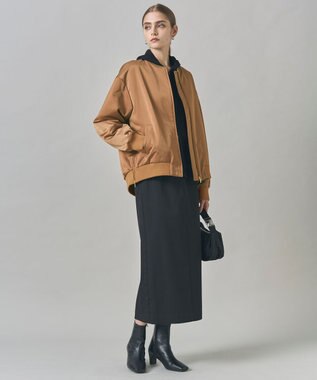 ICB 【CLASSY.掲載・裏起毛】 ウォームサテン Iラインスカート ブラック系