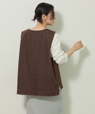 Green Parks フリンジ付きデニムベスト Brown