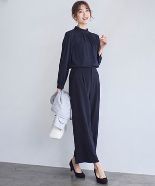 ANY SIS 【洗える】フリルネックスタンド ブラウス ネイビー