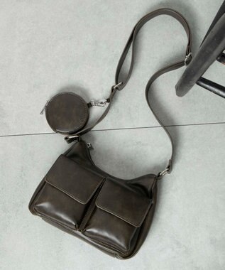 WEGO ポーチ付きポケットデザインショルダー ブラウン