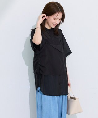 Green Parks ＳＥＴ２点シアーストライプシャツ＋ビスチェ Black