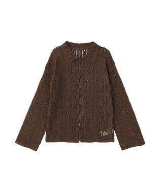earth music&ecology メッシュレース襟付きカーディガン Brown