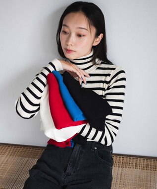 WEGO 【手洗い可】タートルネックニット ホワイトボーダー