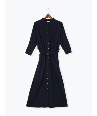 Te chichi レーヨンリネン共ベルトシャツワンピース ネイビー